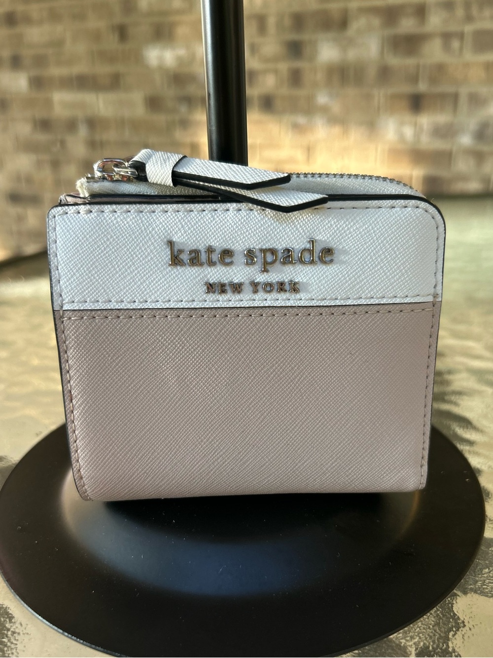 Kate Spade New York Two Tone Saffiano Bifold Zip Wallet ID Window